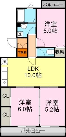 ガーデンパレスカネブン(3LDK/2階)の間取り写真