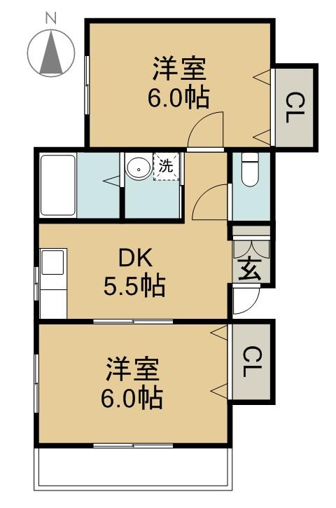 サンフィット(2DK/1階)の間取り写真