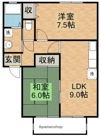 ドミール西平B(2DK/2階)の間取り写真