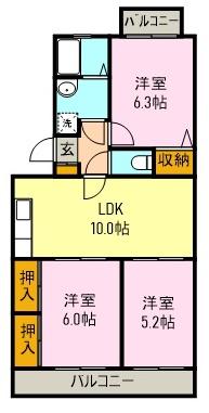 ストロベリーコーポ(3LDK/2階)の間取り写真