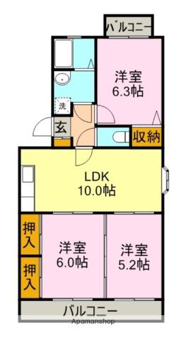パセリット美土原(3LDK/3階)の間取り写真