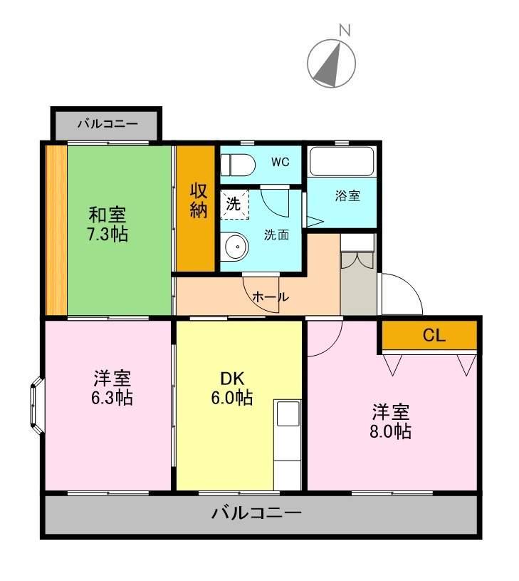カトレア(3DK/4階)の間取り写真