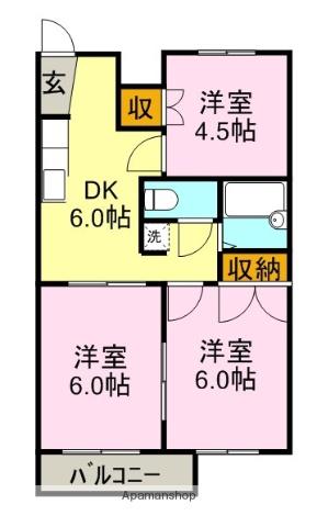 ハイネス本花守(3DK/2階)の間取り写真