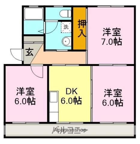 AIRLIX松岡(3DK/1階)の間取り写真