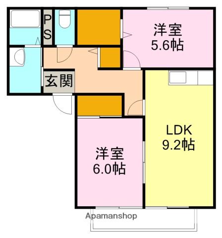 コンフォートパル(2DK/2階)の間取り写真