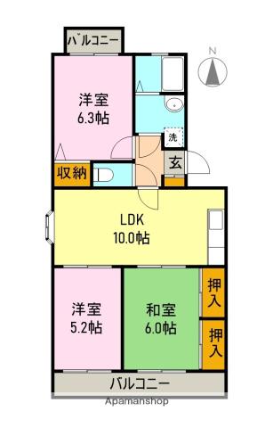 コーポリバー富士(3LDK/1階)の間取り写真