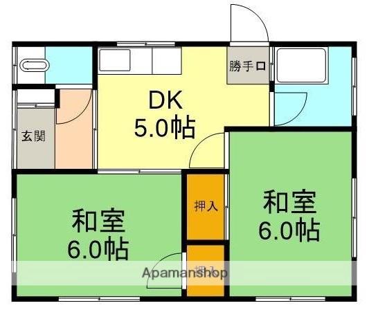 東海道本線 富士川駅 徒歩6分 1階建 築50年(2DK)の間取り写真
