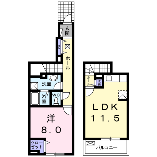 プランドール颯(1LDK/1階)の間取り写真