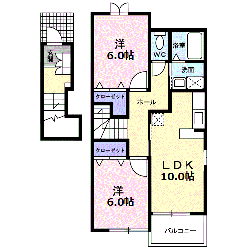 ドゥーボナールB(2LDK/2階)の間取り写真