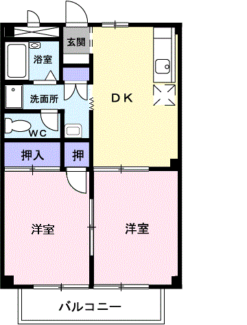 テラス美和(2DK/2階)の間取り写真