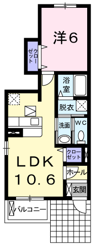イムーブル ドゥ(1LDK/1階)の間取り写真