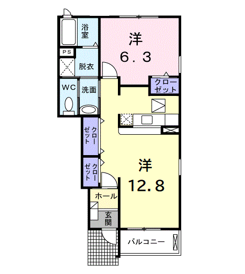 クレメントヒルA棟(1LDK/1階)の間取り写真