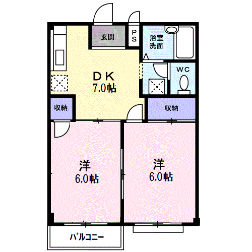 ニューエルディムK(2DK/2階)の間取り写真