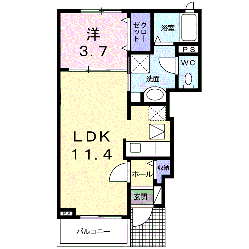 ブルック(1LDK/1階)の間取り写真