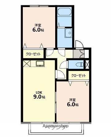 フォレスタ石坂(2DK/2階)の間取り写真