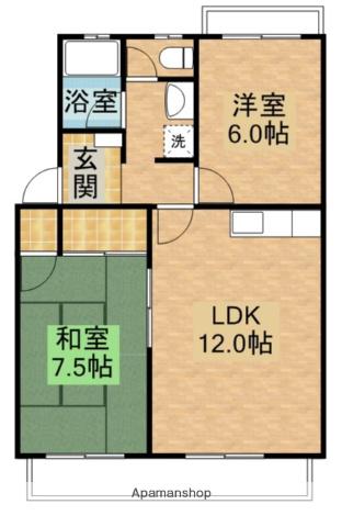 カーサカジマⅡ(2LDK/1階)の間取り写真