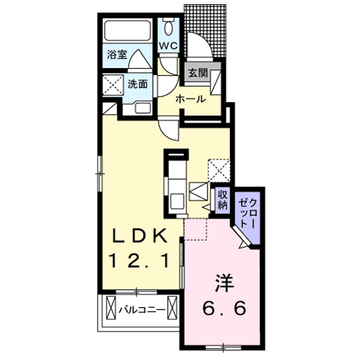 プランドール松富Ⅱ(1LDK/1階)の間取り写真