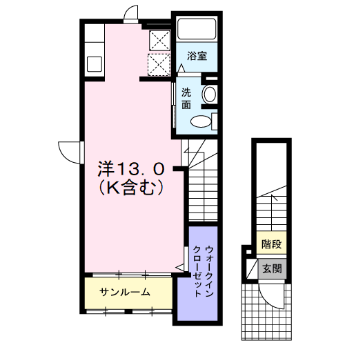 シャトーカルムⅡ(ワンルーム/2階)の間取り写真