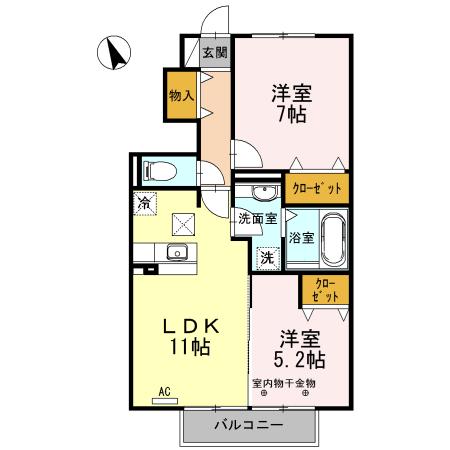 プランドール(2LDK/1階)の間取り写真