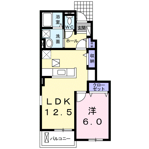 クレイドルⅡ(1LDK/1階)の間取り写真