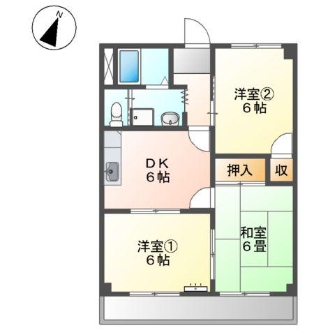 ハッピーパレス北棟(3DK/2階)の間取り写真