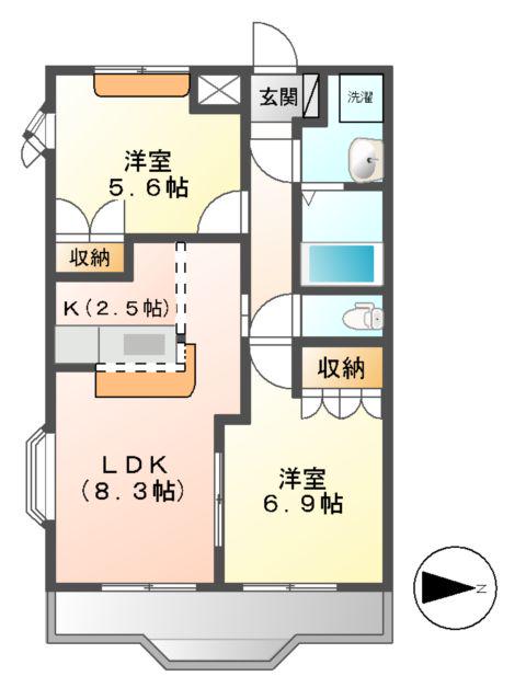 プルミエ・ラムール(2LDK/1階)の間取り写真