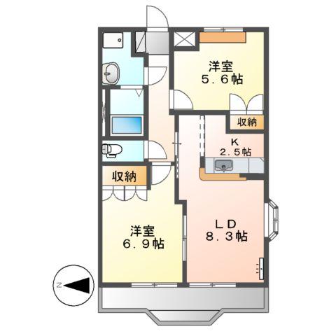 プルミエ・ラムール(2LDK/2階)の間取り写真