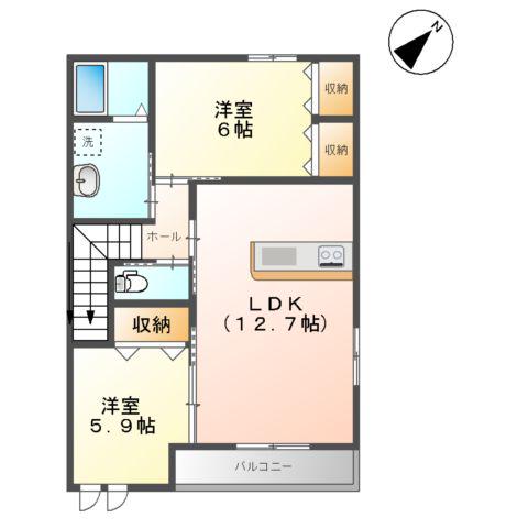 クレアⅡ(2LDK/2階)の間取り写真