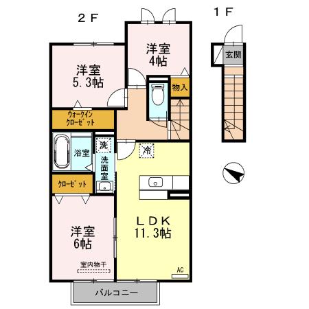 ヴィラ サンリットⅠ(3LDK/2階)の間取り写真