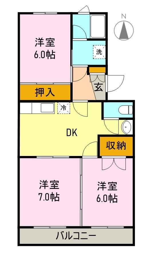 ドミール和田(3DK/3階)の間取り写真