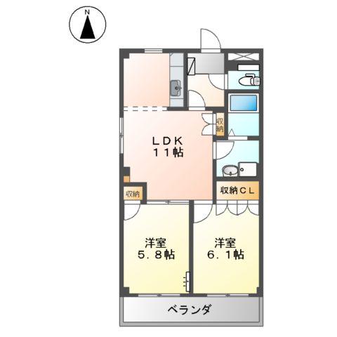 羽鳥セントラル(2LDK/2階)の間取り写真