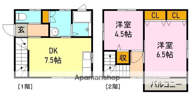 身延線 入山瀬駅 徒歩27分 2階建 築9年(2DK)の間取り写真
