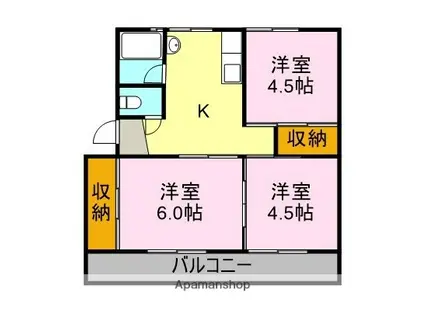 エクスト今泉(3K/1階)の間取り写真