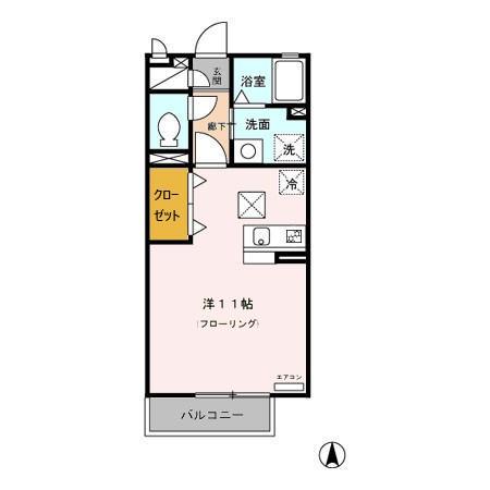 ビギニングA(ワンルーム/1階)の間取り写真