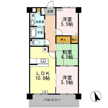 クレスト西添(3LDK/3階)の間取り写真