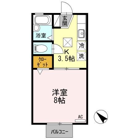 シャルマン・S(1K/1階)の間取り写真