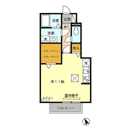ローズコート上耕地(ワンルーム/1階)の間取り写真