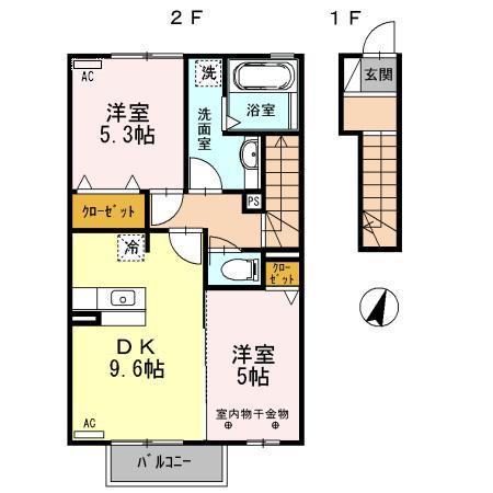 コンフォートK(2DK/2階)の間取り写真