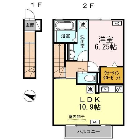 ステラⅡ(1LDK/2階)の間取り写真
