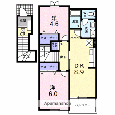 フォンターナサノC(2LDK/2階)の間取り写真