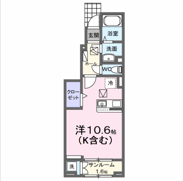 カレントT(ワンルーム/1階)の間取り写真