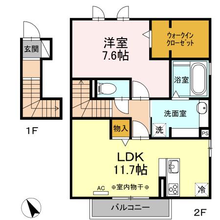 カーサ・カミリアII(1LDK/2階)の間取り写真