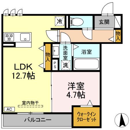 D-CRINUM 富士見町(1LDK/2階)の間取り写真