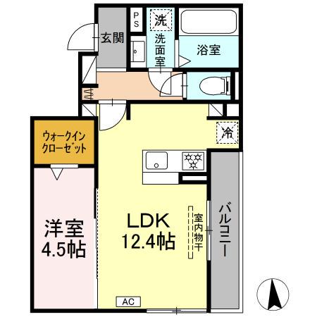 D-CRINUM 富士見町(1LDK/2階)の間取り写真