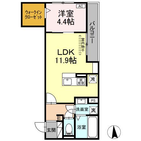D-CRINUM 富士見町(1LDK/2階)の間取り写真