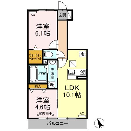 ハイム ルーエ厚原東/アクシス厚原 ハイム ルーエ厚原東 A(2LDK/1階)の間取り写真