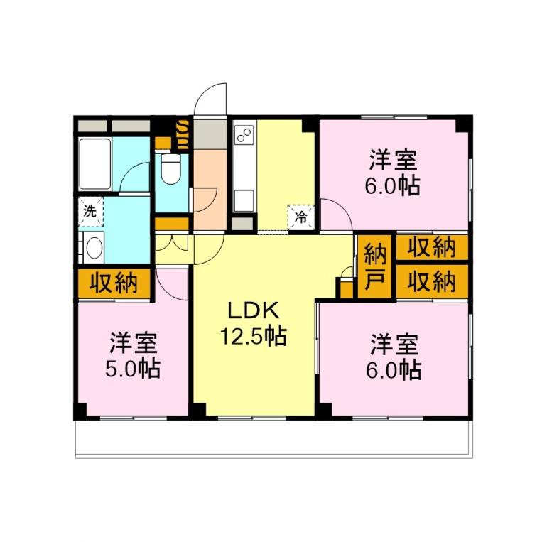 カーサ長窪B(3LDK/1階)の間取り写真