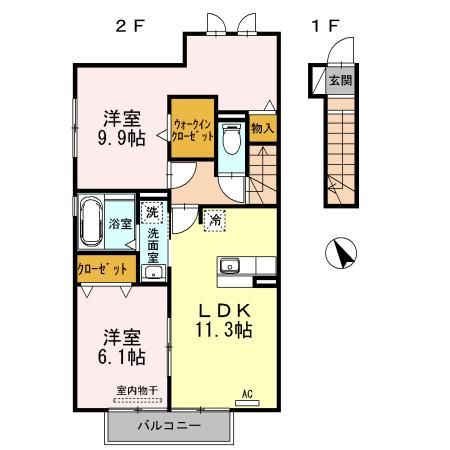 ミラ モンテI(2LDK/2階)の間取り写真