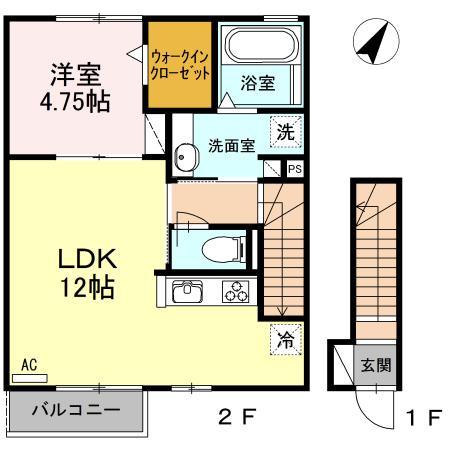 シャンポワール中島II(1LDK/2階)の間取り写真