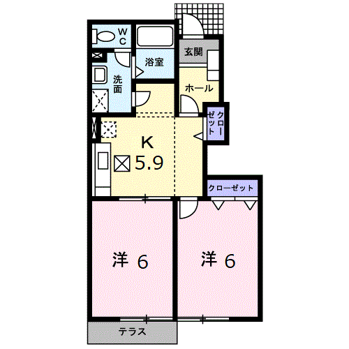 フォンターナサノD(2DK/1階)の間取り写真